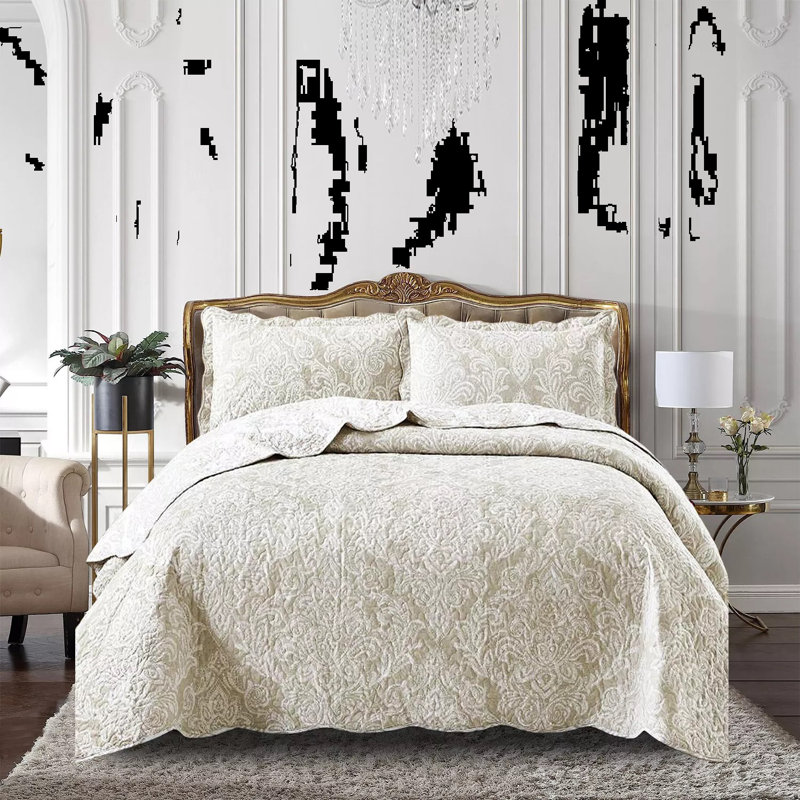 Casie Polyester Floral Bedspread, Beige, Super King