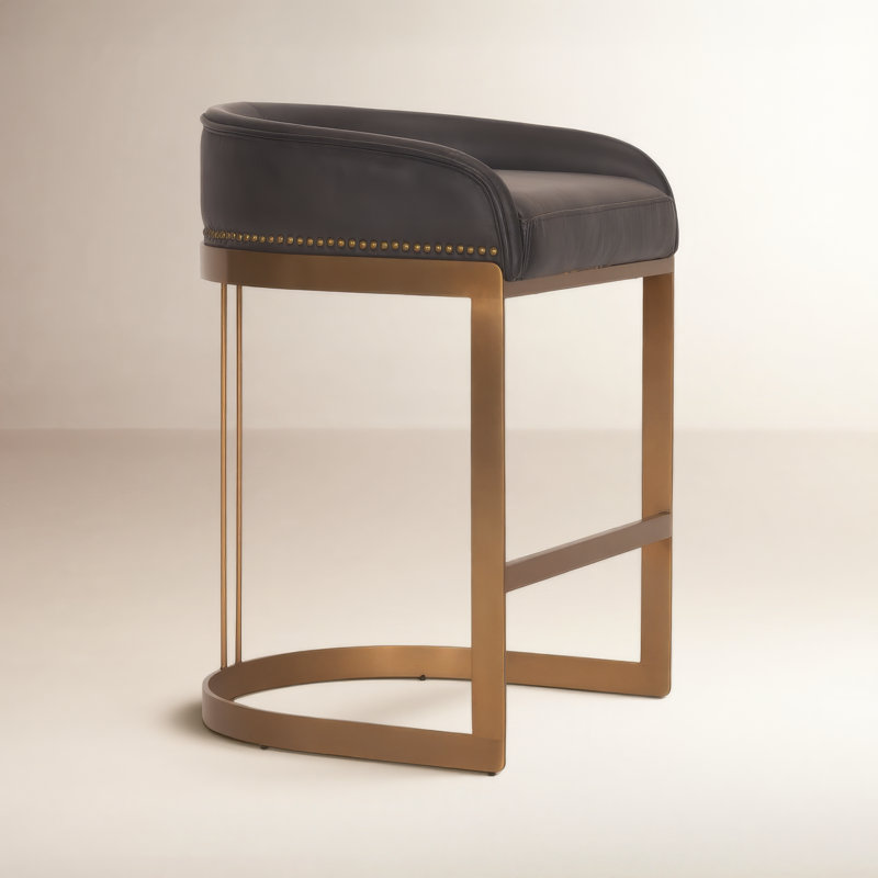 Tabouret de bar et de comptoir en cuir véritable Bradley, Tabouret de comptoir (assise de 24,75 po de hauteu, Brun charbon