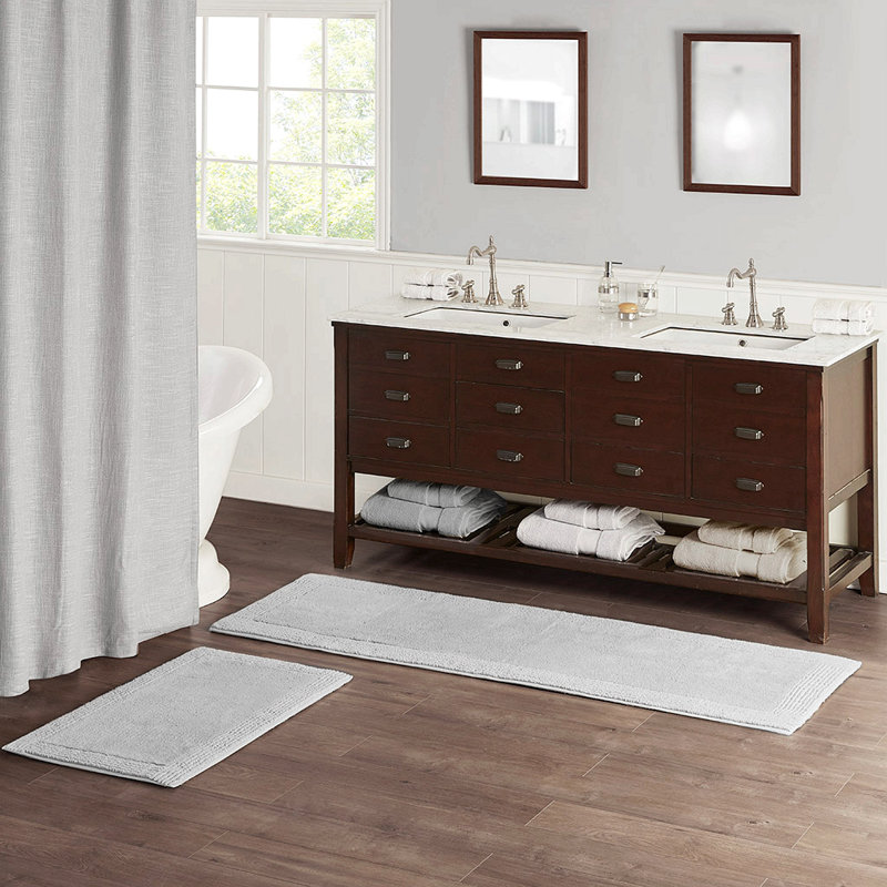 100% Cotton Tufted 3000Gsm Reversible Bath Rug, Gray, 34" L x 21" W