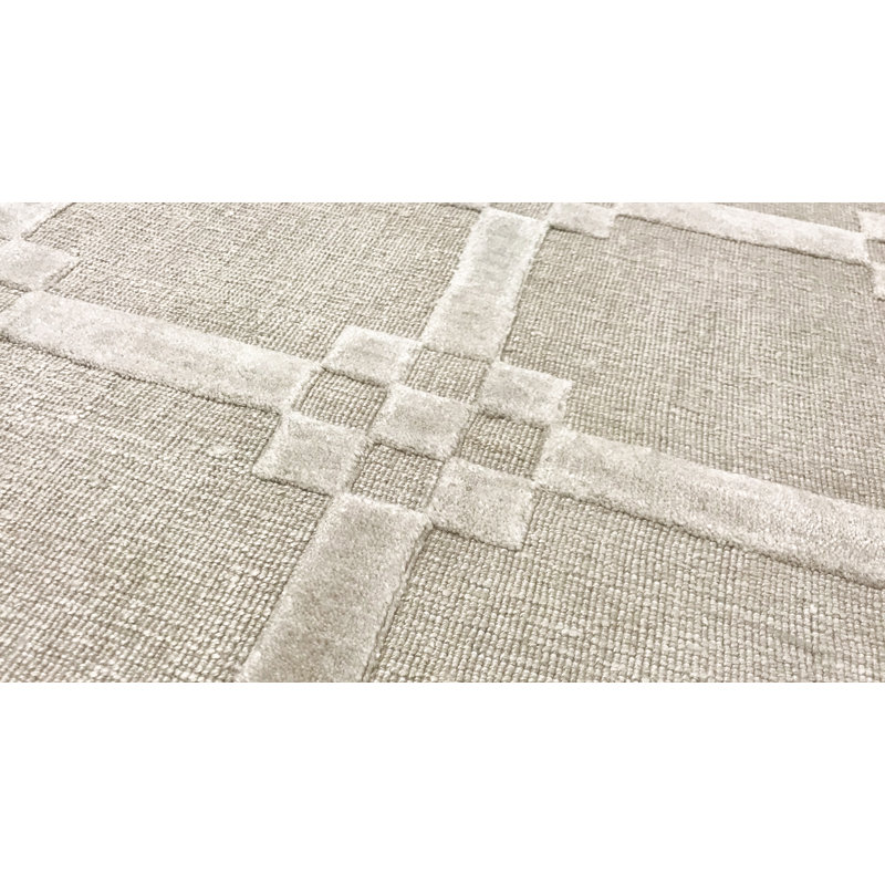 Wool Geometric Area Rug in Beige, Rectangle 4'2" x 6'2"