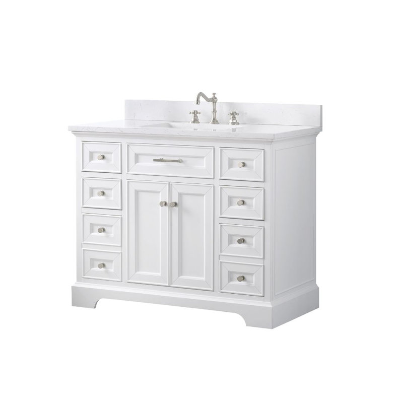 Thompson 42" W Single Bathroom Vanity, White/Brushed Nickel