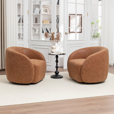 Katherline Hall Faux Leather Swivel Barrel Chair