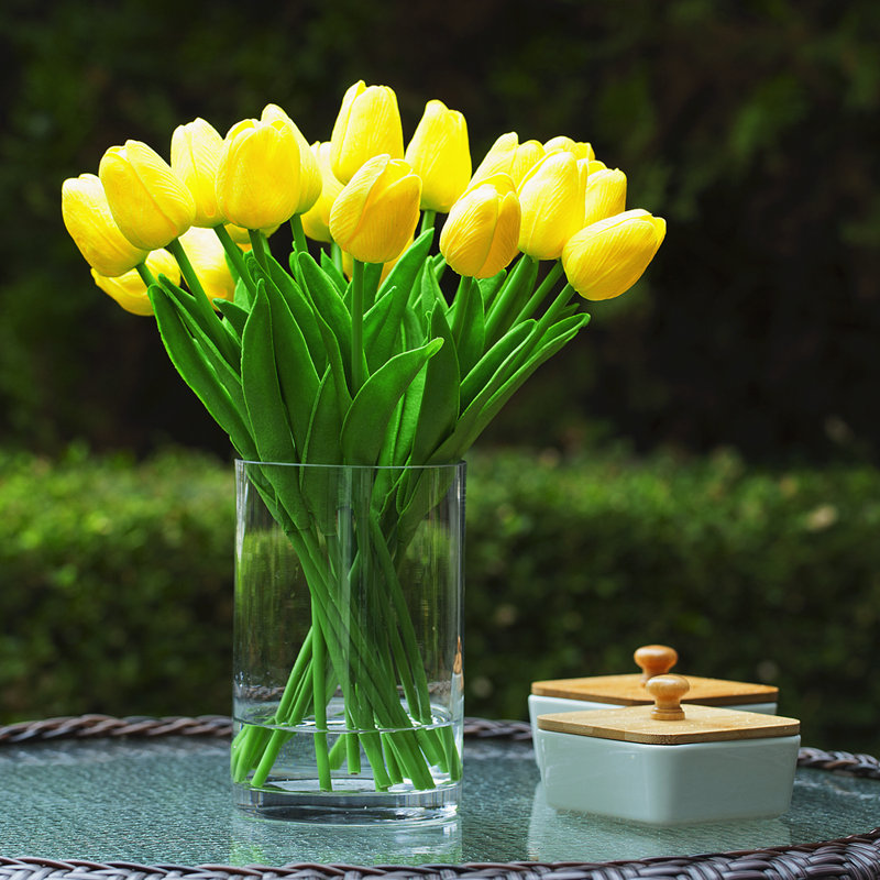 Silk Tulip Arrangement in Vase, Yellow