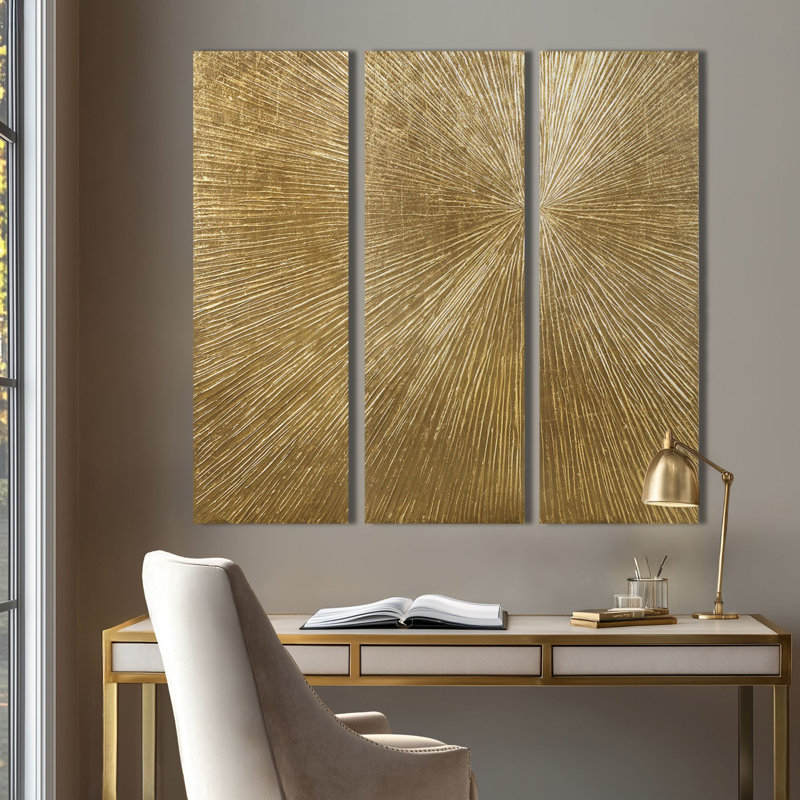 Sunburst Gold Hand-Painted Resin 3-Piece Wall Art Décor Set, Gold