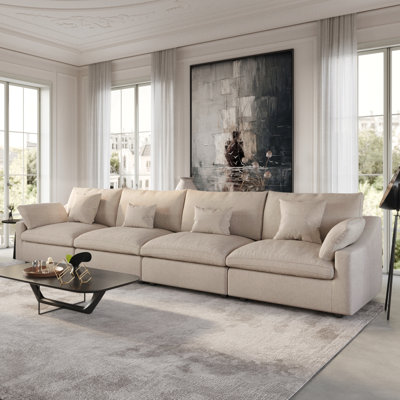 Kyna Upholstered 4-Piece Linen Slipcovered Sofa