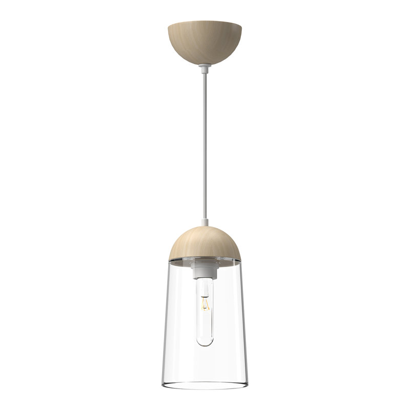 Luminaire suspendu simple à 1 lumière Tabitha, Blanc / chêne blanc, Chêne blanc