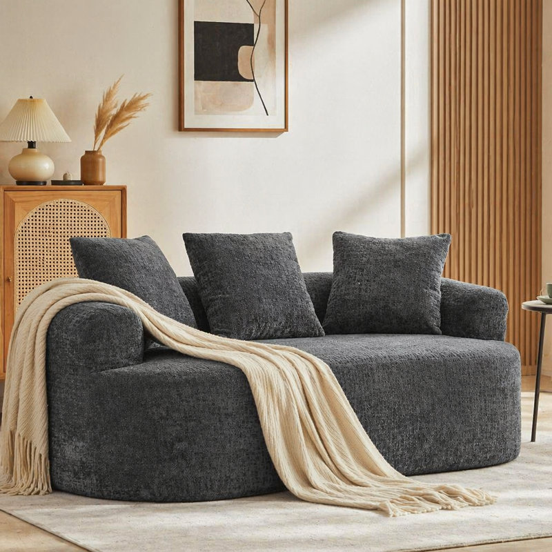 Causeuse courbée, petit canapé en chenille avec 3 coussins, canapé profond pour appartement, salon, aucun assemblage requis