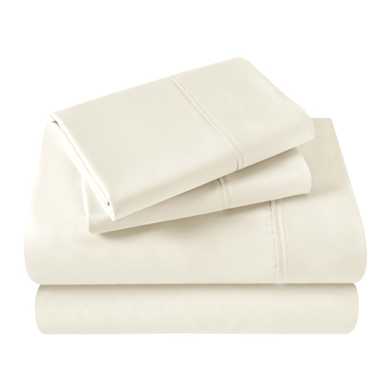 Ensemble de draps unis à poche profonde en coton égyptien à contexture de 400 fils, Ivoire ivoire