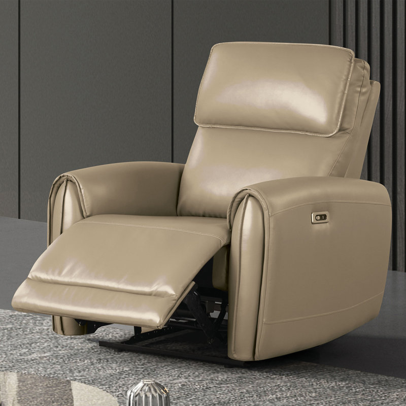 35.4" W Contemporary Power Recliner, Beige, Beige