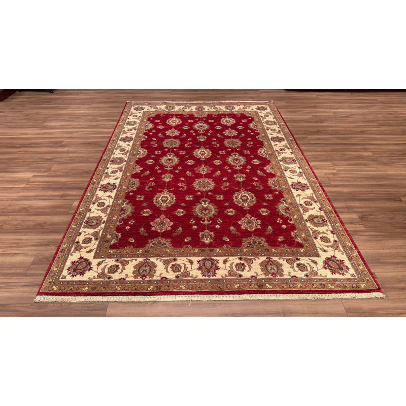 Tapis en laine et coton rouge noué à la main Original