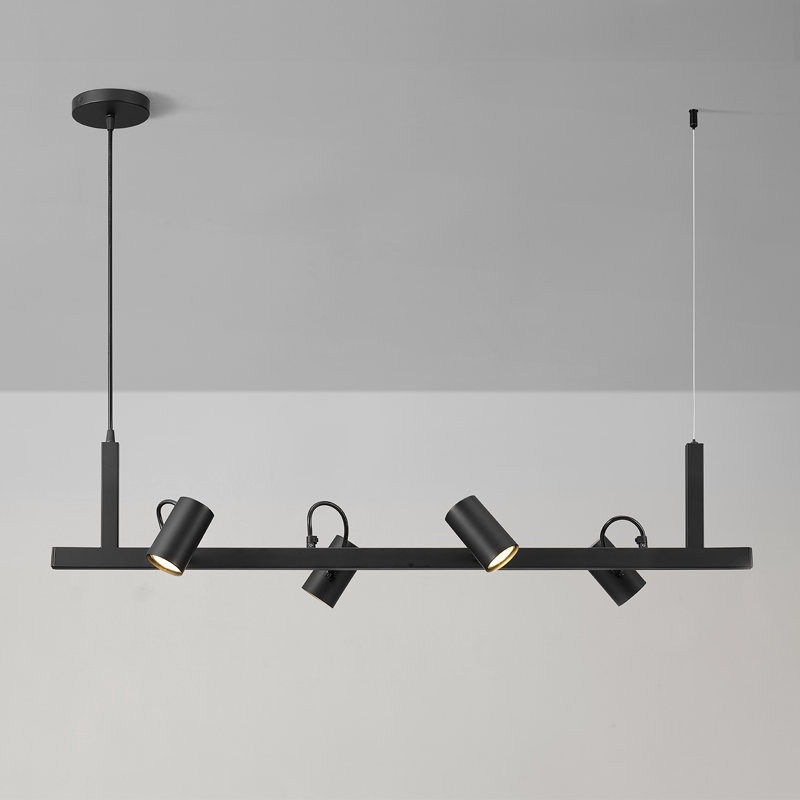 Éclairage sur rail suspendu 4 lumières noir mat avec hauteur de suspension réglable et têtes réglables, barre de rail à intensité variable de 40 po pour les cuisines modernes