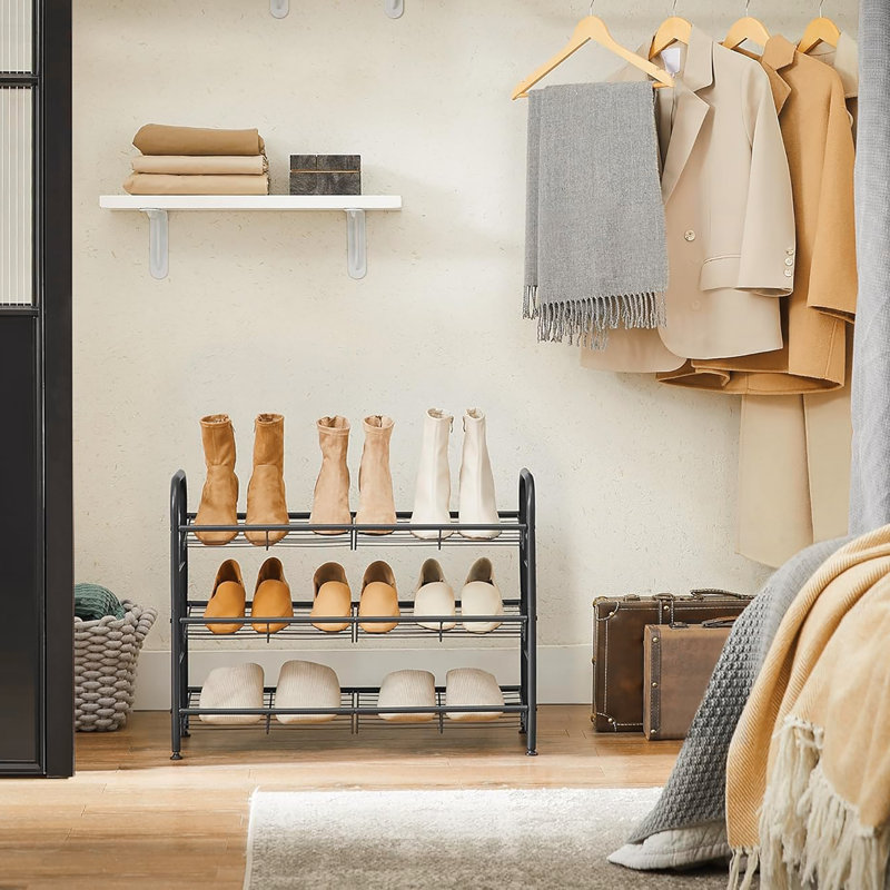 3 Tier Metal Shoe Rack with Adjustable Tilt Angle, Suitable for Front Door, Entrance, Garage, Black