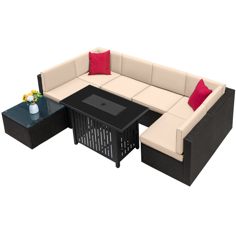 Burglinde 6 - Person Patio Conversation Set with Cushions, Beige