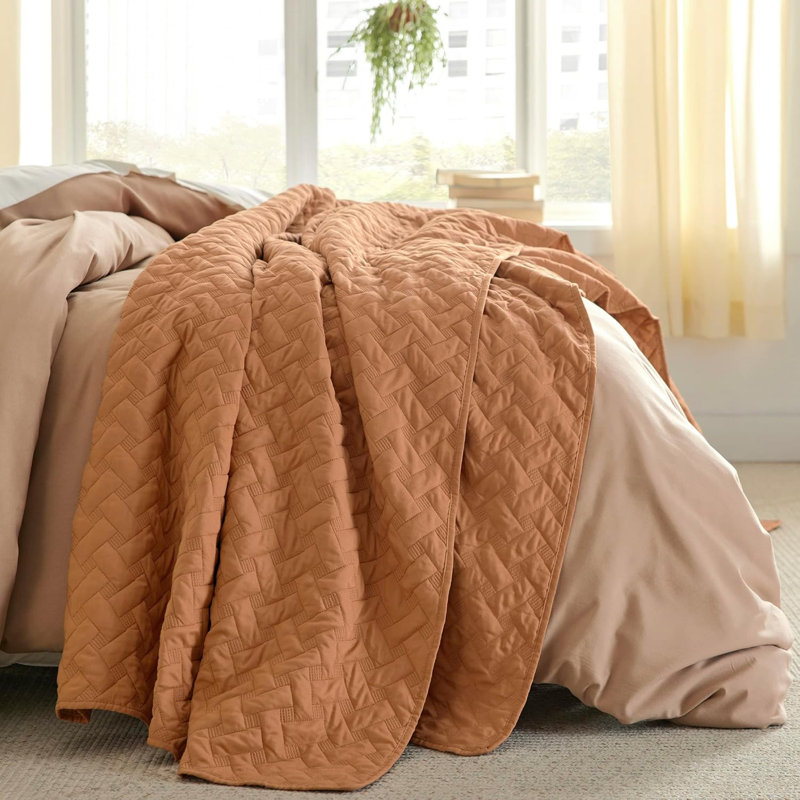 Quilts Lightweight Bedspreads with Basket Weave Pattern, Soft Quilt Bedding Set, Hazel Comforter Set Coverlet, Hazel Brown