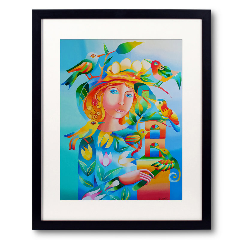Woman With Birds Print by Mairim Perez Roca, 21.25" H x 17.25" W x 0.875" D
