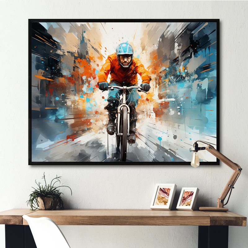 Vélo abstrait cycliste urbain - transport mural, H 24 po x l 32 po x P 1 po, Cadre photo noir