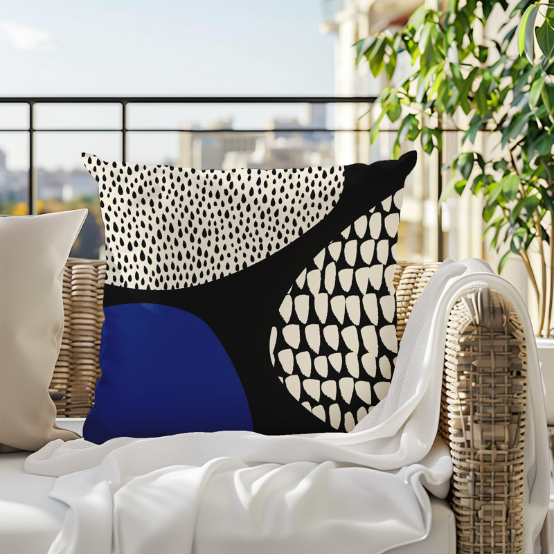 Coussin carré intérieur / extérieur pia, H 15 po x l 15 po, Bleu marine / noir / blanc cassé
