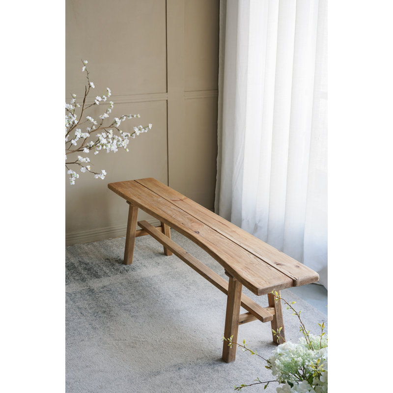 71x13x20.5" Recycled Pine Wood Bench With Grained Brown Finish And Angled Legs