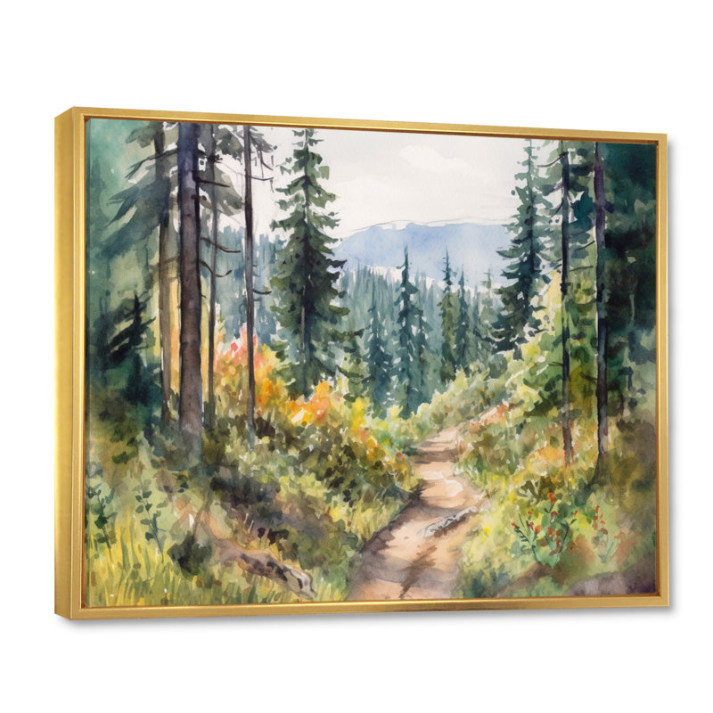 «Little Road In Mountain Landscape X - Forest», reproduction d'art sur toile, H 16 po x l 32 po x P 1 po, Cadre flottant doré
