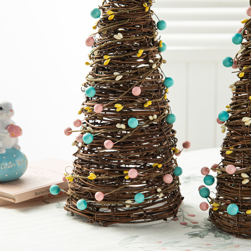 12"/16''H Set Of 2 Easter Rattan And Berries Table Tree
