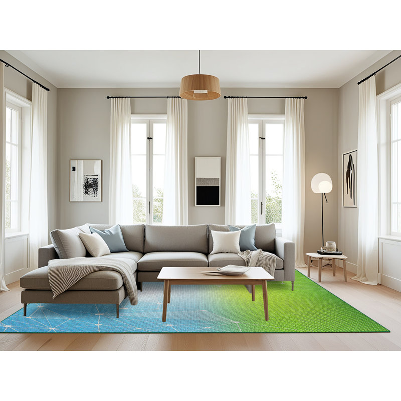 Tapis bleu/vert à motifs, Rectangle 8 pi x 12 pi