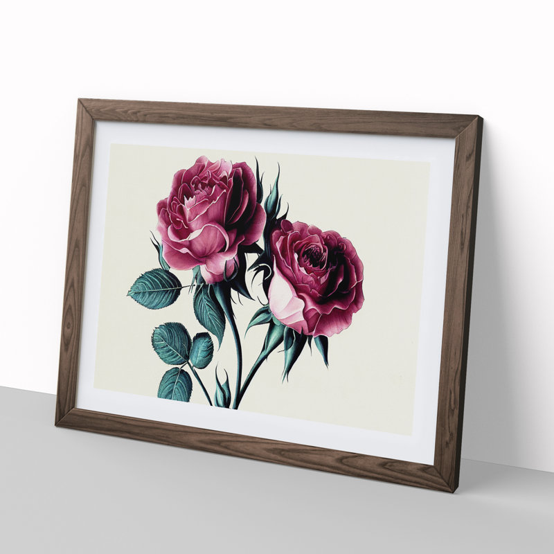 Timeless Rose Flowers 1 Piece Single Picture Frame Wall Art, 34cm H x 46cm W x 2cm D, Walnut Framed