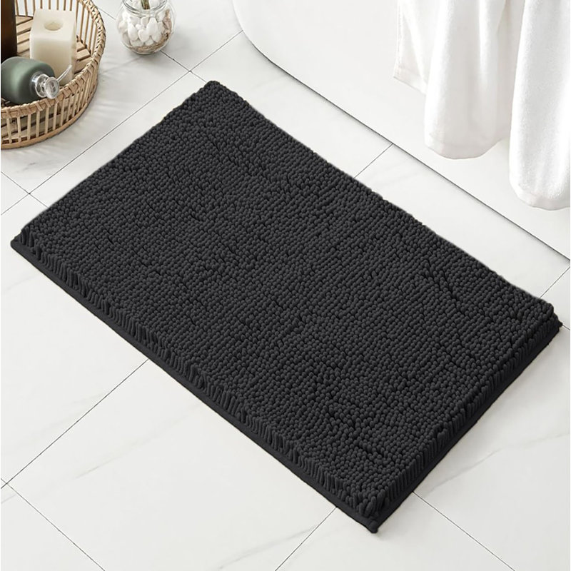 21"x59" - Soft Cozy Plush Chenille Bath Mat Bathroom Rug, Black