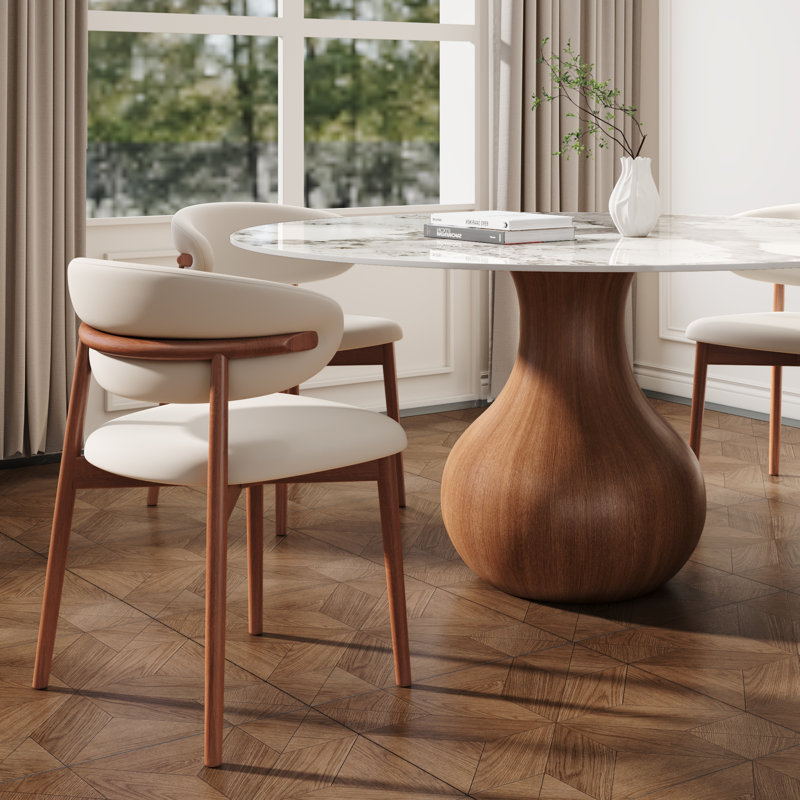 Otelia Round Dining Table Chairs Set, 29.52"H x 59.05"L x 59.05"W, 7 Pieces: Table, 6 Chairs, Brown