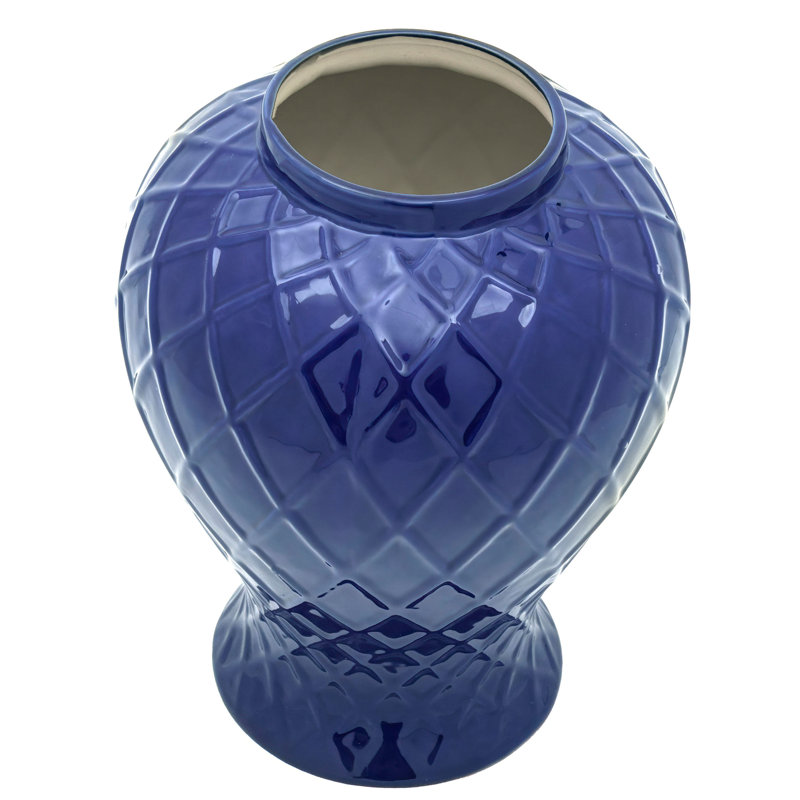 19.5" Diamond Pattern Antique White Temple Jar, Blue