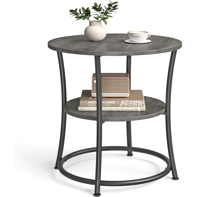 Side Table, Round End Table With 2 Storage Shelves For Living Room, Bedroom, Nightstand With Steel Frame For Small Spaces, Accent Coffee Table