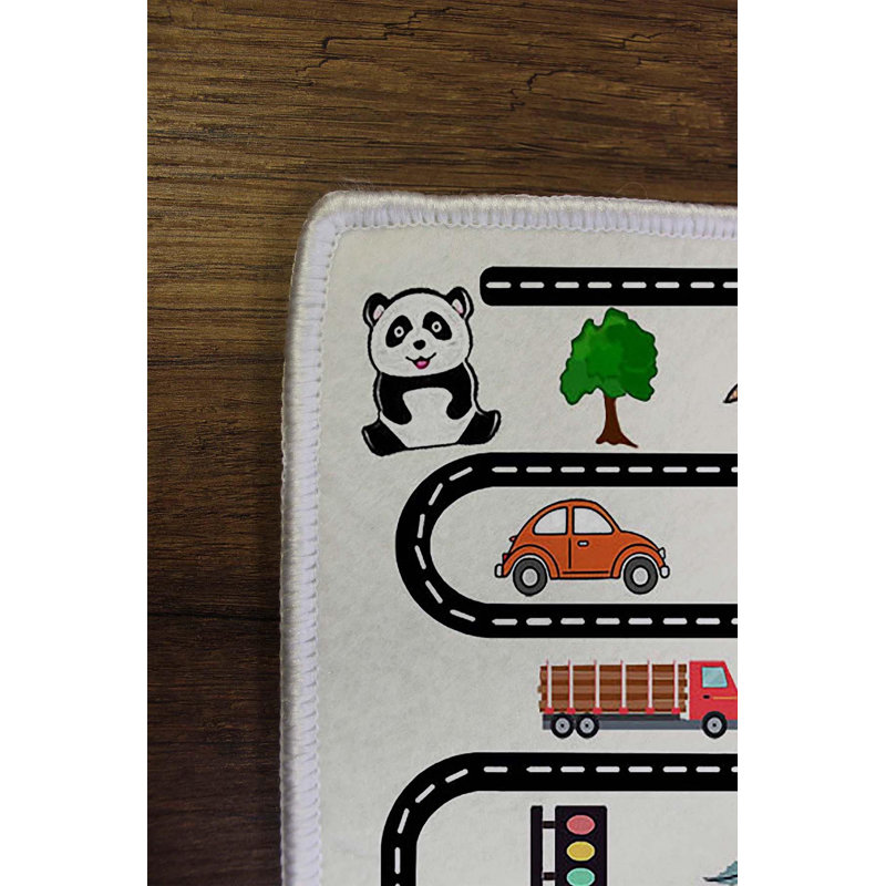 Tapis blanc / noir en polyester fabriqué à la machine Ahrens, Rectangle 2 pi 7 po x 4 pi 11 po