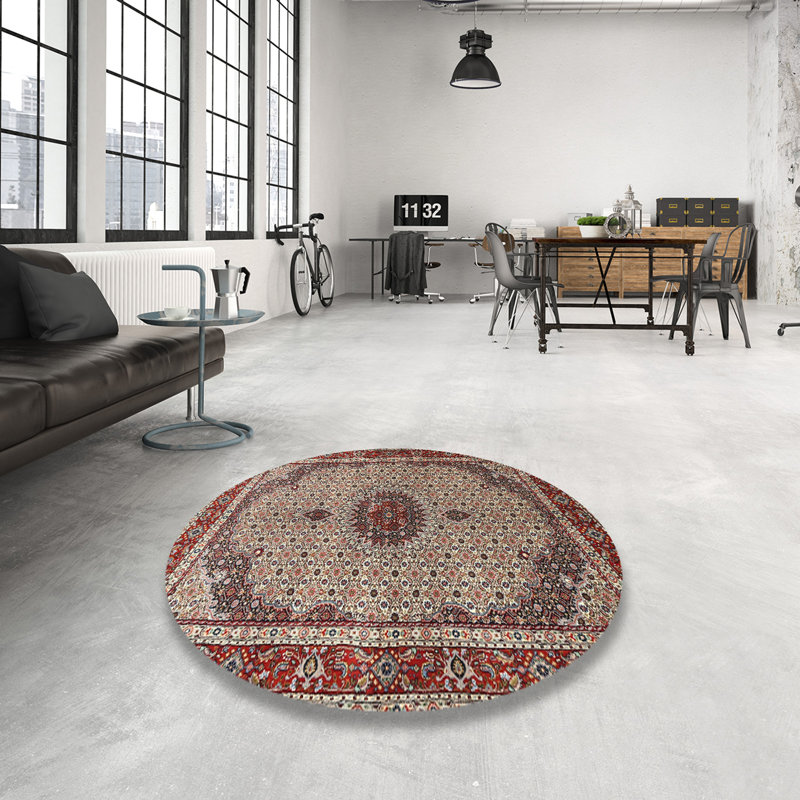 Tapis rouge/beige/noir traditionnel, Rond 4 pi