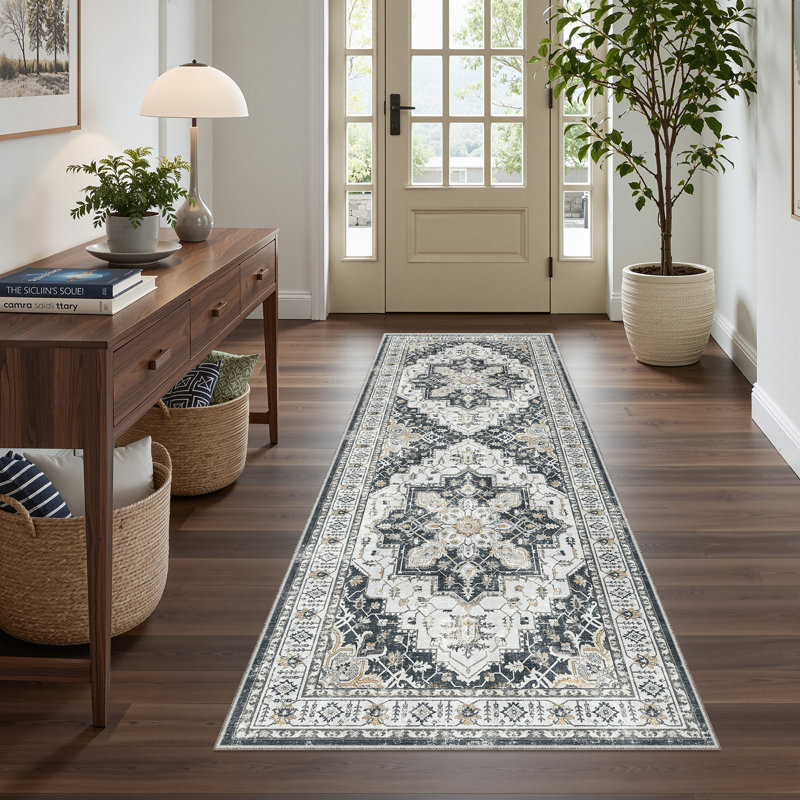 Malila Machine Washable Non-Slip Area Rug, Runner 2' x 6', Black