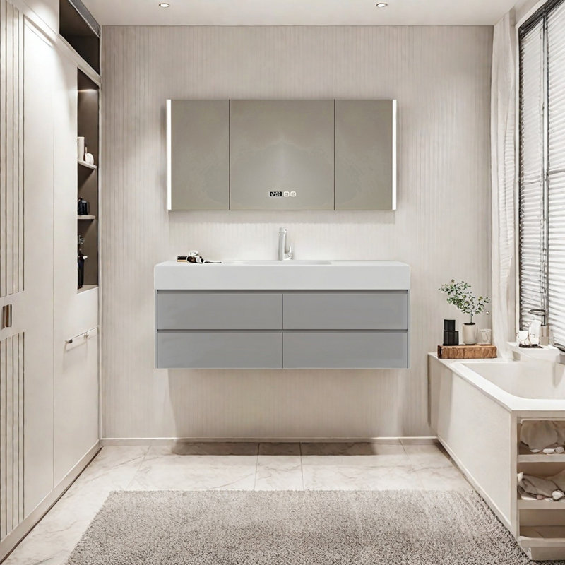 Armoire de salle de bain crème, Gris clair, H 19,68 po x l 51,18 po x P 21,65 po