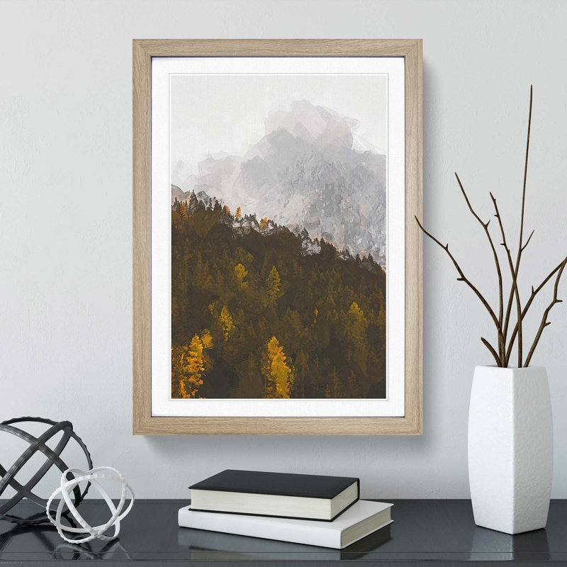 Half Mountain Half Forest in Abstract - Picture Frame Graphic Art Print on MDF, 48cm H x 36cm W x 2cm D, Oak Framed