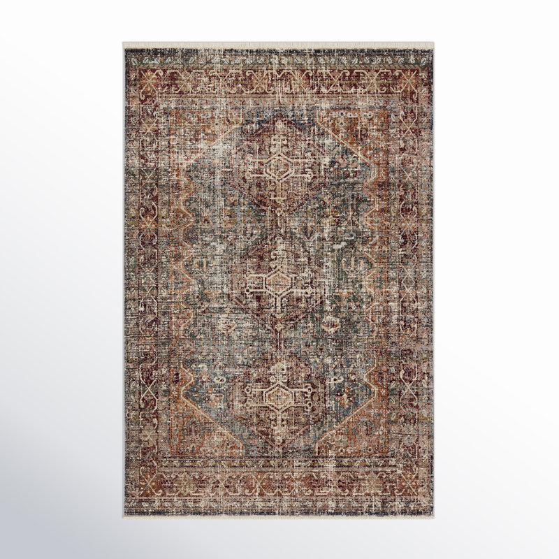 Clemente Oriental Machine Woven Polypropylene Area Rug in Red/Blue/Brown, Rectangle 8' x 10'6"