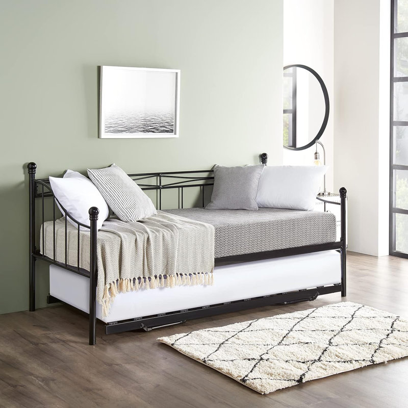 Antwerp Metal Daybed with Trundle and Mattress, Black