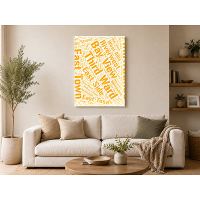 Milwaukee Neighborhoods Word Art — Orange — Canvas Wall Art