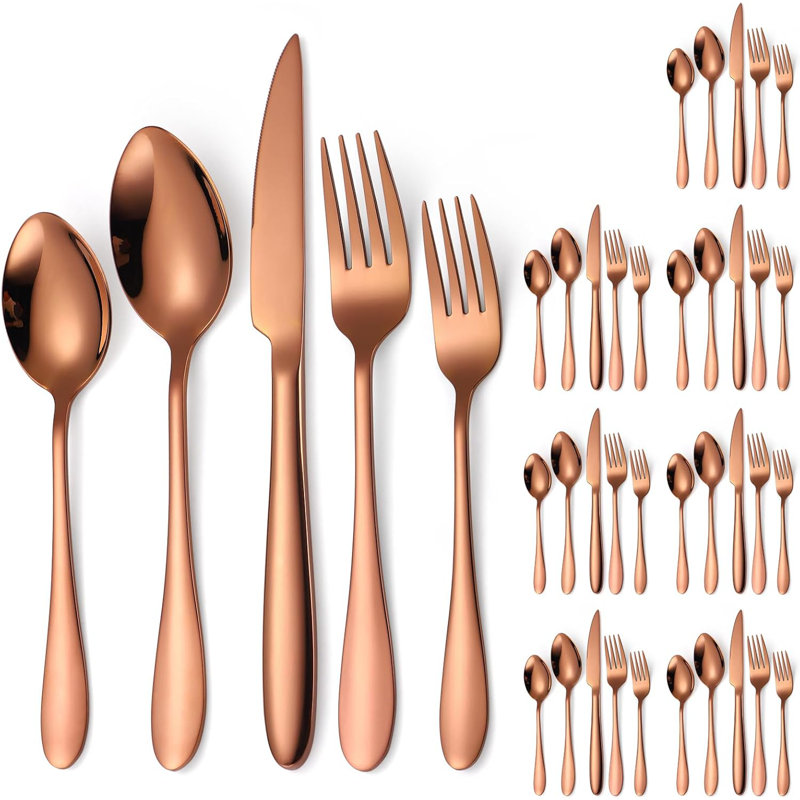 Ensemble de couverts de luxe 40 pièces en acier inoxydable doré pour 8 personnes - Coutellerie robuste avec poignées épaisses pour les restaurants, les fêtes et les repas de tous les jours