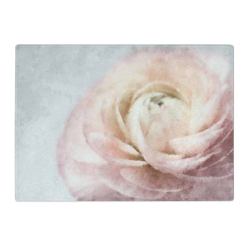 Tempered Glass Pink Ranunculus Flower Chopping Board, 20 cm x 28.5 cm