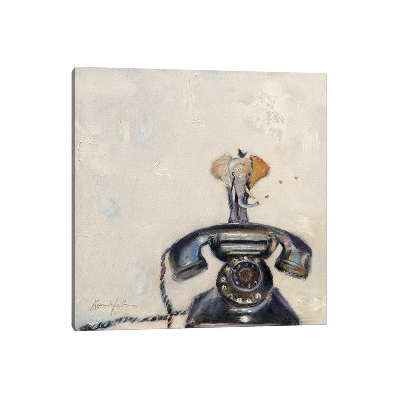 Telephant by Karen Weber - Painting, No Mat, Wrapped Canvas, 12" H x 12" W x 0.75" D
