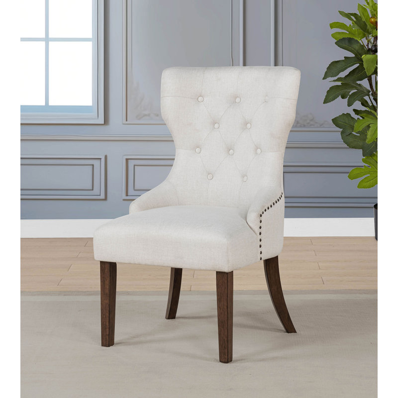Chaise d'appoint de salle à manger traditionnelle 24,4 po, beige / chêne foncé