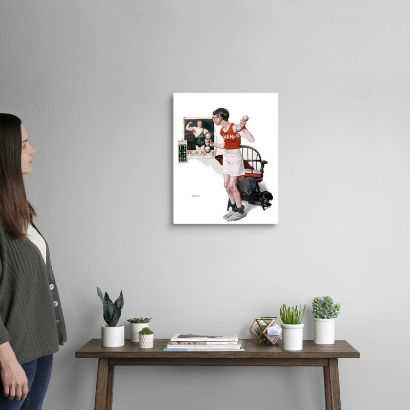 «Norman Rockwell Boy Lifting Weights», art mural sur toile, H 20 po x l 16 po x P 1,25 po, Toile tendue