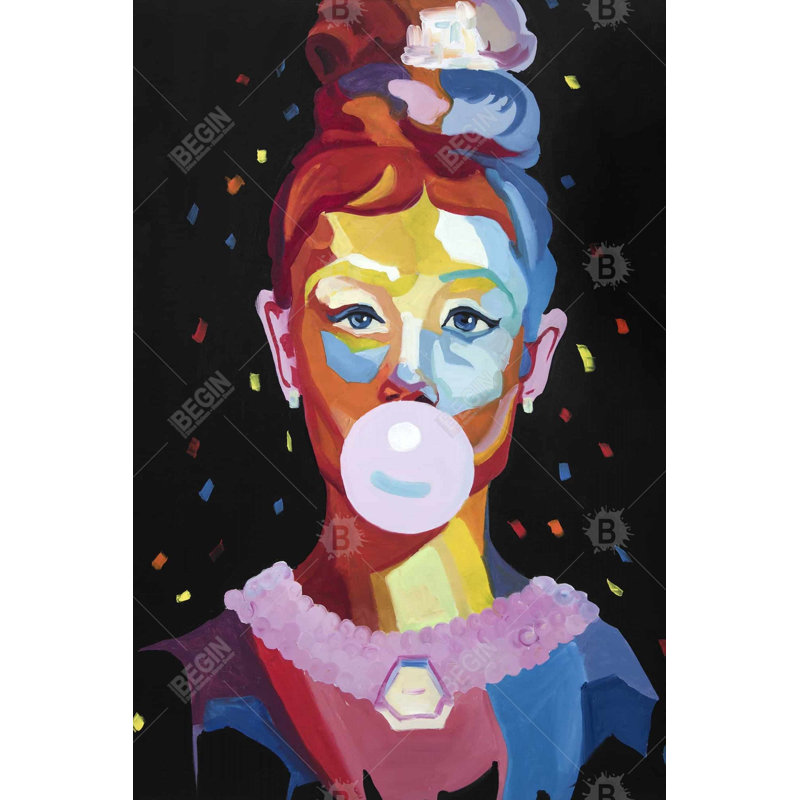 Portrait coloré de Audrey Hepburn - décor de toile gomme à bulles