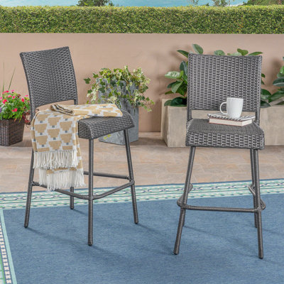 Ensemble de 2 tabourets de bar 29 po en rotin PE sans accoudoirs, gris