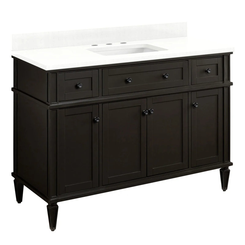 48" Elmdale Single Bathroom Vanity Set with Rectangular Undermount Sink, Feathered White Quartz, 8" Widespread