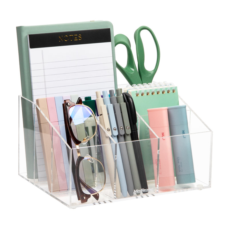 Mind Reader Desktop Organizer, 7-compartment, Office Essentials, Modern, Office, Acrylic, Clear
