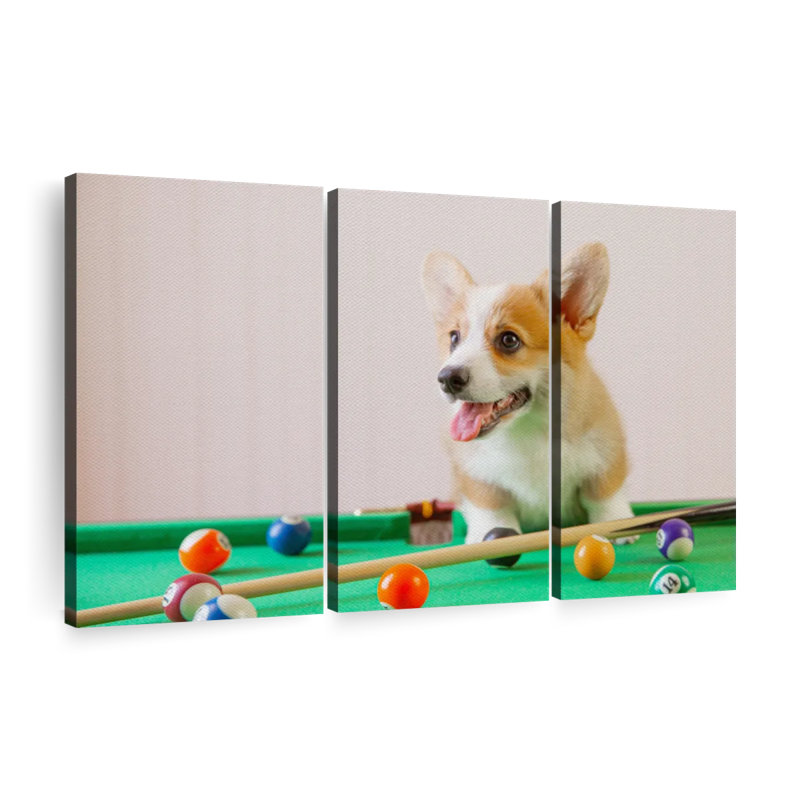 «Dog jouant au billard» sur toile, H 20 po x l 33 po x P 1,25 po