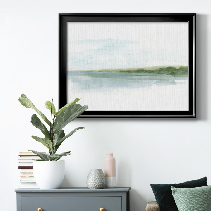 Green Ribbon Coast I, Papier avec cadre noir fermé, H 30,5 po x l 42,5 po x P 1 po, Pas de tapis