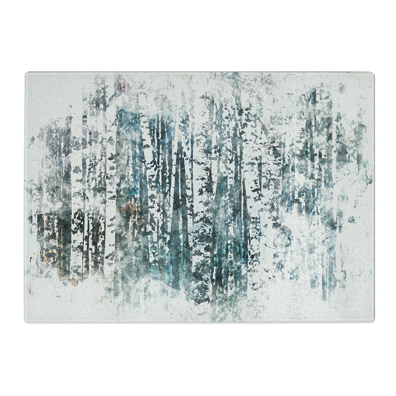 Tempered Glass a Birch Tree Forest Watercolour Chopping Board, 28.5 cm x 39 cm